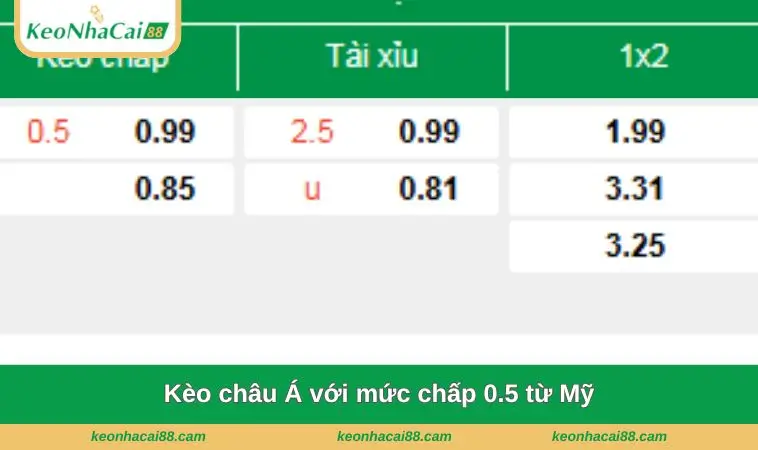 Kèo châu Á với mức chấp 0.5 từ Mỹ