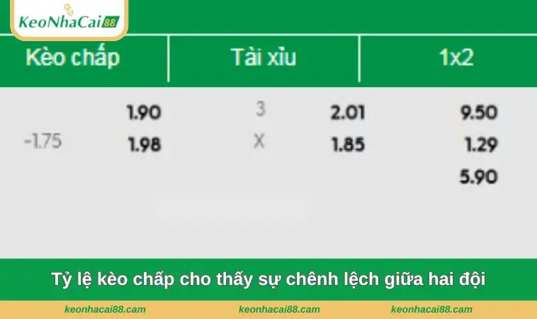 ty le keo chap cho thay su chenh lech giua hai doi Tỷ lệ kèo chấp thể hiện sự chênh lệch lớn giữa hai đội